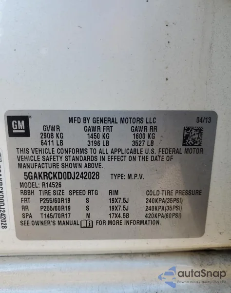 2013 Buick Enclave из США, поврежденный, VIN 5GAKRCKD0DJ242028